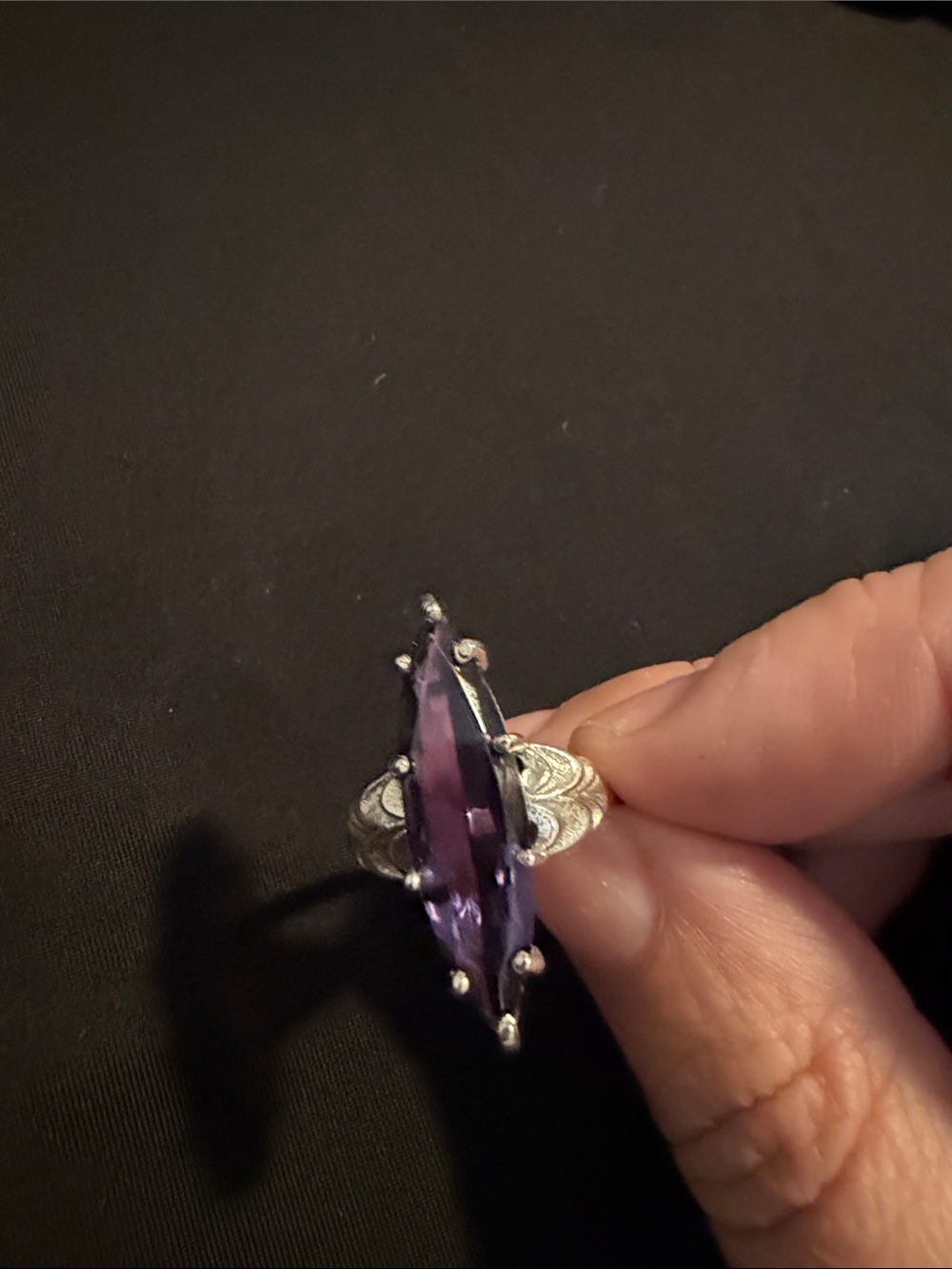 Sterling Silver & Alexandrite Marquise Stone Statement Ring - Picture 5 of 7